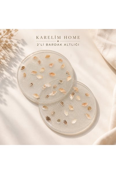 karelim home 2 li bardak altlığı epoksi özel tasarım deniz midyesi detaylı