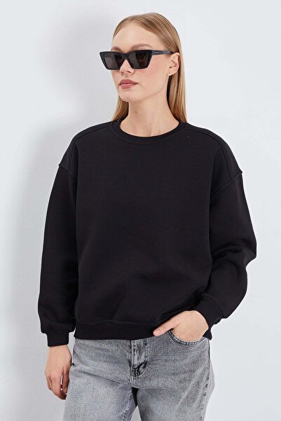 Fulla Moda 3 Yarn Basic Crew Neck Oversize Sweatshirt