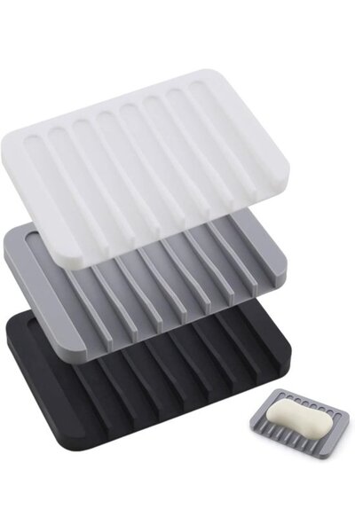 Morvena Picks Vase de sapun din silicon 3 bucati cu scurgere pentru baie si b...