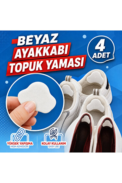 NZB Ayakkabı Topuk Yaması Beyaz Suni Deri Yapışkanlı Topuk Koruyucu Ayakkabı Tamir Onarım Yama Pedi 4'lü