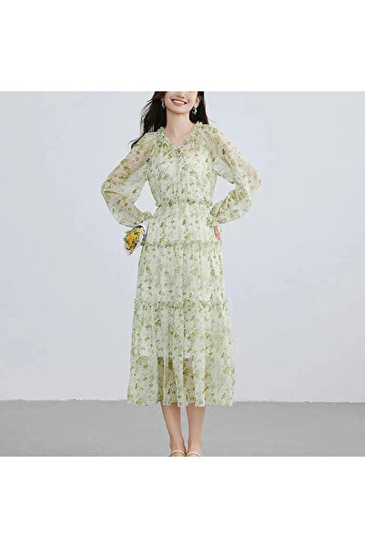 dorbe Women's Green Floral Long sleeve Maxi Dress