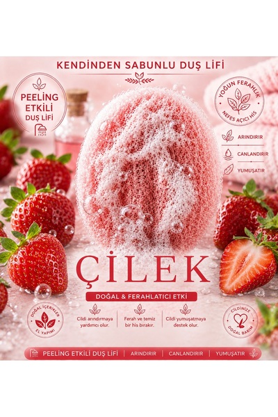 ÇİLEK - Kendinden Sabunlu doğal kabak lif