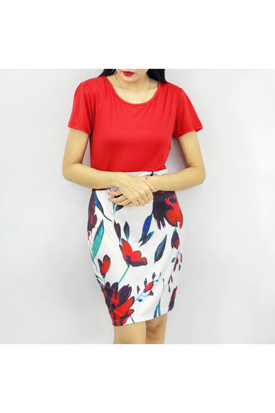 dorbe Women's Red Floral Bodycon Dress
