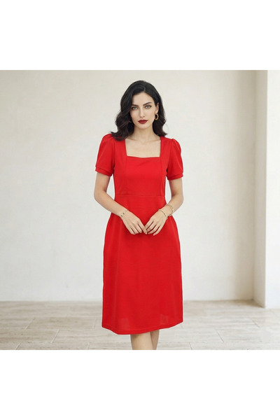 dorbe Women's Red Short sleeve Midi Dress