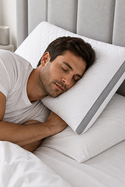 Generic Brand Air-Conditioned Silicone Pillow with Mesh Air Channels - Microfiber Quilted Fabric Washable Plump Pillow 1000 Gr 70X50 cm