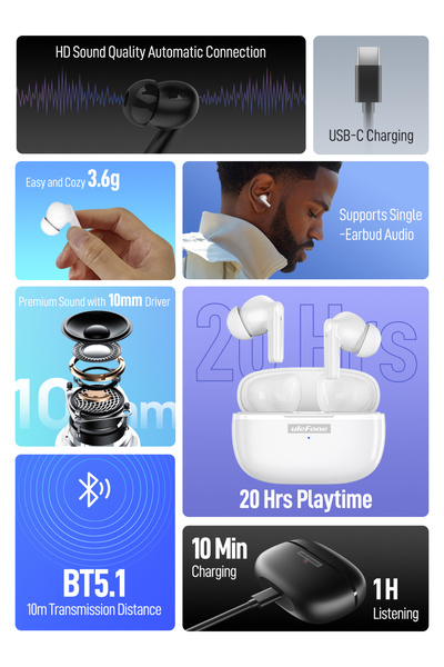 ULEFONE سماعات بلوتوث - تشغيل لمدة 20 ساعة