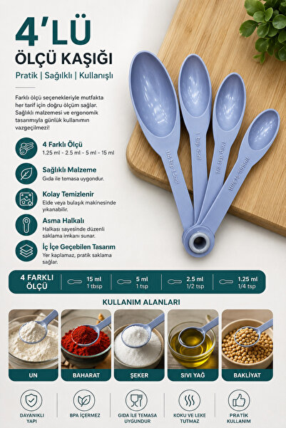 modalonga size ne lazım? مجموعة من 4 ملاعق قياس 15 مل، 5 مل، 2.5 مل، 1.25 مل،...
