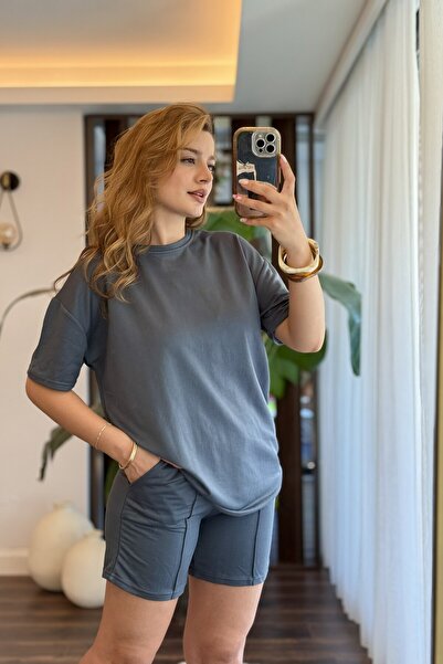 Raneel Kazançlı Alışveriş Women's Short-Sleeved Suit with Shorts Anthracite