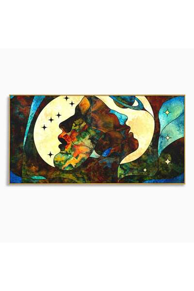 Luxcanva Tablou Canvas Cosmosul Visator 100x50 cm cu Rama Auriu Cosmos Vis Ab...