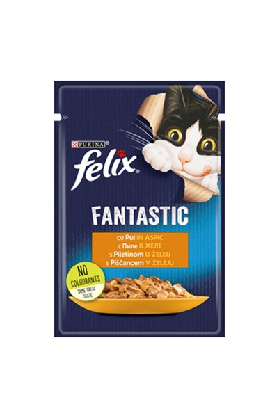 Felix Fantastic Hrană umedă pentru pisici cu pui în aspic, 26 x 85 g