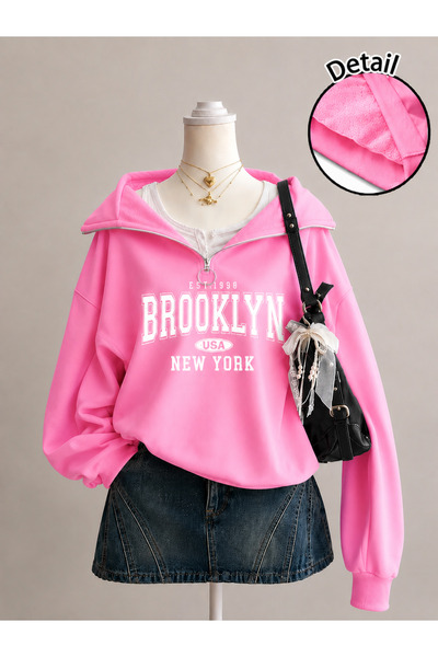 MODARİCH Unisex Erkek/Kadın BROOKLYN1998 Özel Baskılı Renkli Dik Yaka Yarım F...