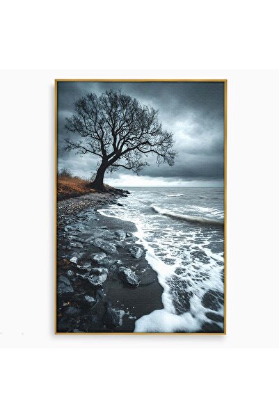 Luxcanva Tablou Canvas Copac Singuratic Pe Tarm 70x100 cm cu Rama Auriu Copac...