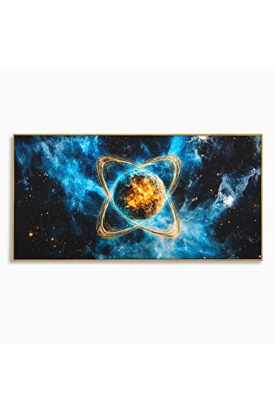 Luxcanva Tablou Canvas Planeta Energetica 140x70 cm cu Rama Auriu Planeta Uni...