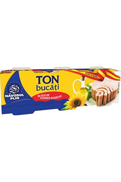 NAVODUL PLIN Bucăți de ton în ulei de floarea-soarelui, în sos, 3 x 80 g