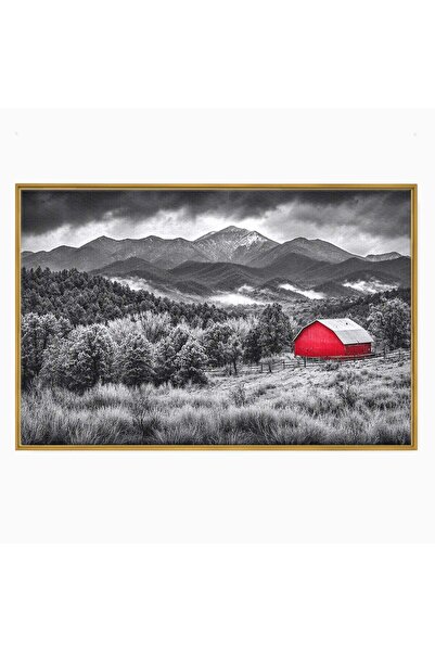 Luxcanva Tablou Canvas Sura Rosie Din Munti 70x50 cm cu Rama Auriu Sura Munti...