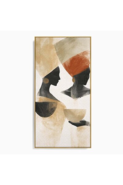 Luxcanva Tablou Canvas Siluete Africane Abstracte 70x140 cm cu Rama Auriu Sil...
