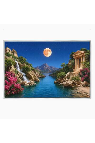 Luxcanva Tablou Canvas Peisaj Lunar De Vis 120x80 cm cu Rama Argintiu Peisaj ...