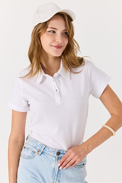 Raneel Kazançlı Alışveriş Women's Buttoned Polo Collar Short Sleeve Tshirt Ecru