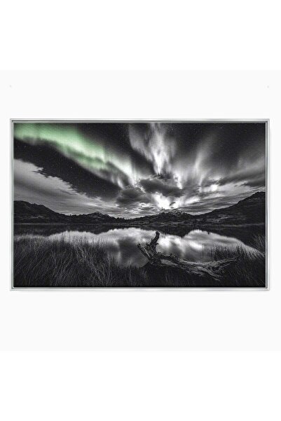 Luxcanva Tablou Canvas Aurora Boreala Monocromatica 60x40 cm cu Rama Argintiu...