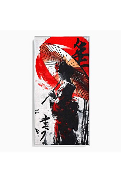 Luxcanva Tablou Canvas Geisha Cu Umbrela 70x140 cm cu Rama Argintiu Geisha Um...