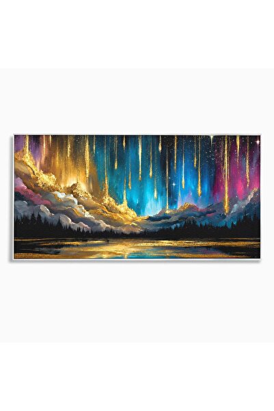 Luxcanva Tablou Canvas Cascada De Stele 140x70 cm cu Rama Argintiu Stele Cer ...