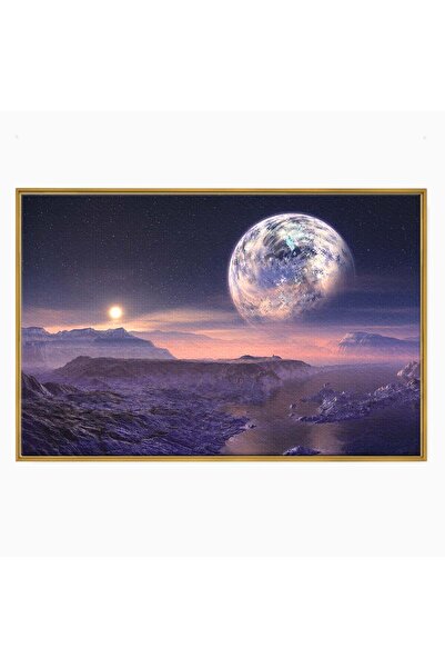 Luxcanva Tablou Canvas Peisaj Cosmic 120x80 cm cu Rama Auriu Spatiu Planeta P...