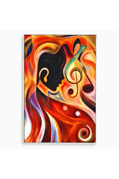 Luxcanva Tablou Canvas Fata Si Muzica 40x60 cm cu Rama Argintiu Fata Muzica A...