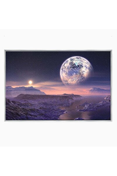 Luxcanva Tablou Canvas Peisaj Cosmic 120x80 cm cu Rama Argintiu Spatiu Planet...