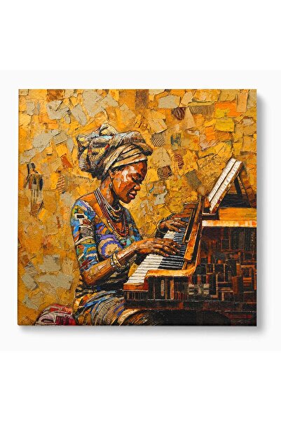 Luxcanva Tablou Canvas Pianista Africana 70x70 cm pe Sasiu Lemn Pian Femeie P...
