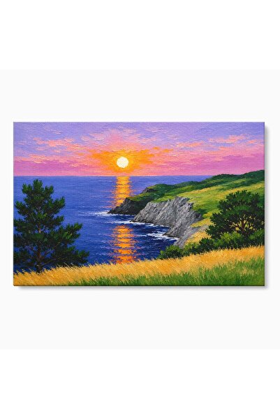Luxcanva Tablou Canvas Apus Pe Tarmul Marii 70x50 cm pe Sasiu Lemn Apus Mare ...