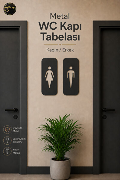 3Art Metal Dekorasyon Tic.Ltd.Şti Metal WC Tabelası Kadın Erkek Seti – WC Yön...