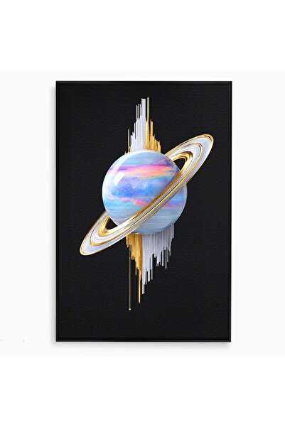 Luxcanva Tablou Canvas Planeta Saturn Abstracta 70x100 cm cu Rama Negru Plane...