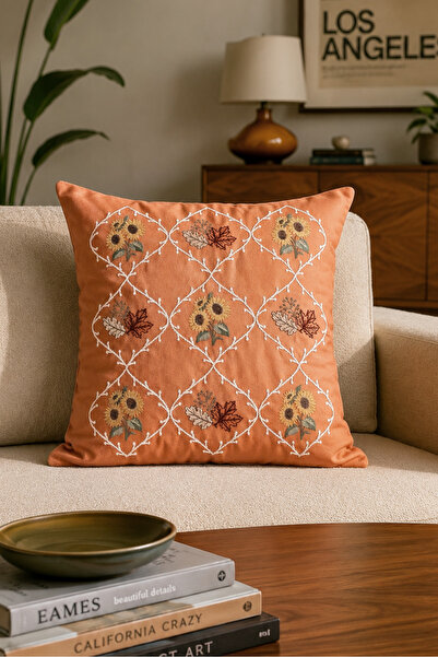 Pilloveland Premium Embroidered Cushion Cover - 43*43 cm - Bronze Autumn - Pn...