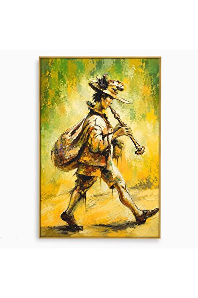 Luxcanva Tablou Canvas Flautistul Fermecat 70x100 cm cu Rama Auriu Flautist M...