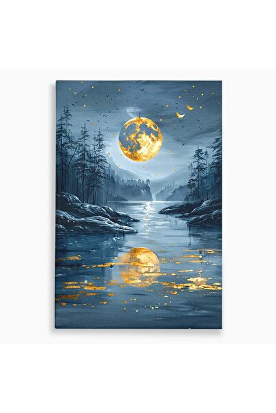 Luxcanva Tablou Canvas Luna De Aur 70x100 cm pe Sasiu Lemn Luna Peisaj Noapte