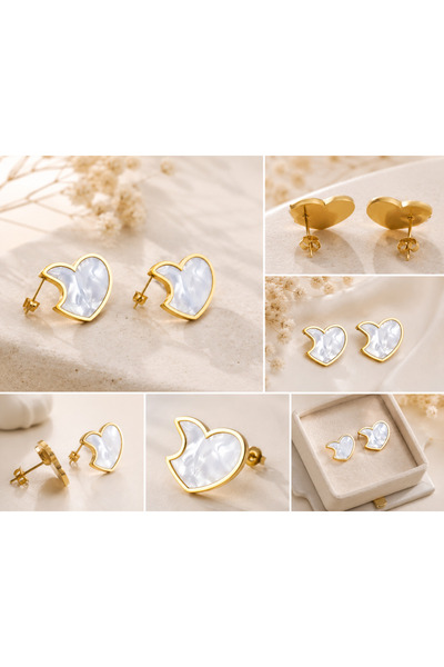 Archhazel Jewelery أقراط قلب بيرليسسينت بيضاء مزدوجة الجوانب