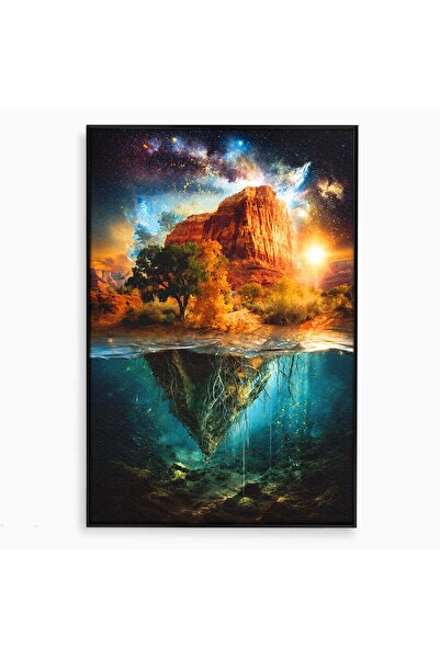 Luxcanva Tablou Canvas Muntele Cosmic 40x60 cm cu Rama Negru Munte Univers Pe...