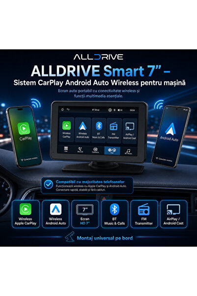 Cyclop Sistem Multimedia Portabil ALLDRIVE Smart 7” – Apple CarPlay wireless,...