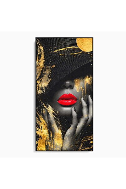 Luxcanva Tablou Canvas Eleganta Aurie 50x100 cm cu Rama Negru Portret Elegant...