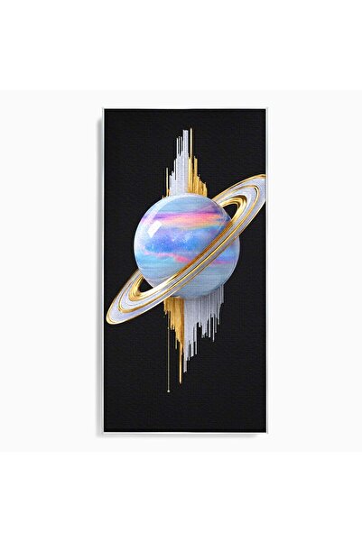 Luxcanva Tablou Canvas Planeta Saturn Abstracta 70x140 cm cu Rama Argintiu Pl...