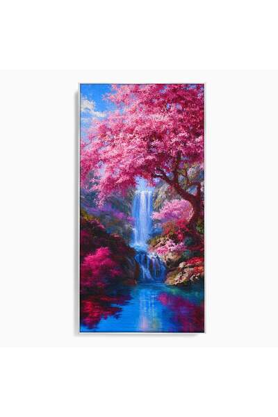 Luxcanva Tablou Canvas Cascada Sub Ciresi 60x120 cm cu Rama Argintiu Cascada ...