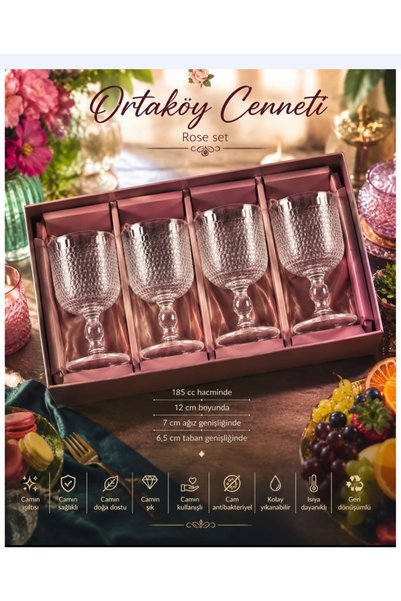 ORTAKÖYCENNETİ Rose model Audrey 185 cc 6 ad kadeh bardak 12 cm boyu 7 cm ağız genişliği 6.5 cm taban çok güzel
