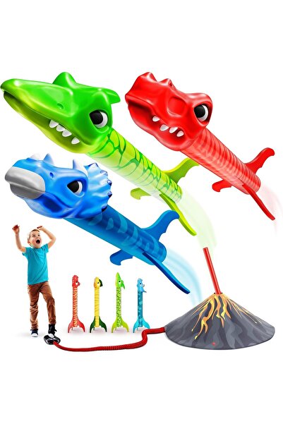 sallma Set lansator de rachete dinozauri cu pompa de aer pentru copii si baza...