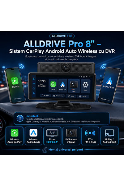 Cyclop Sistem CarPlay Android Auto Wireless cu DVR- ALLDRIVE Pro 8.1”