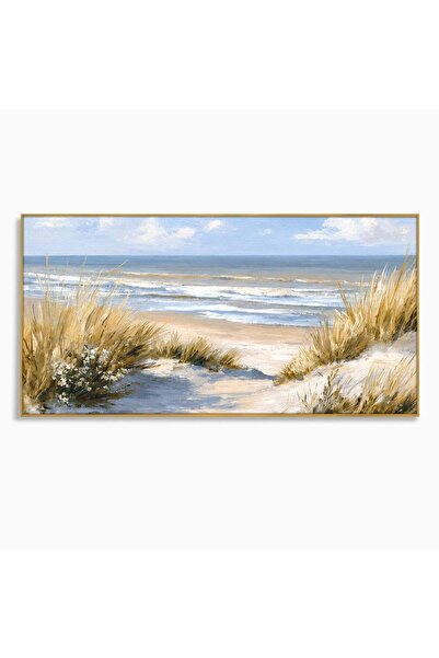 Luxcanva Tablou Canvas Peisaj Marin Tranquil 100x50 cm cu Rama Auriu Plaja Ma...
