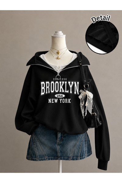 MODARİCH Unisex Erkek/Kadın BROOKLYN1998 Özel Baskılı Renkli Dik Yaka Yarım F...