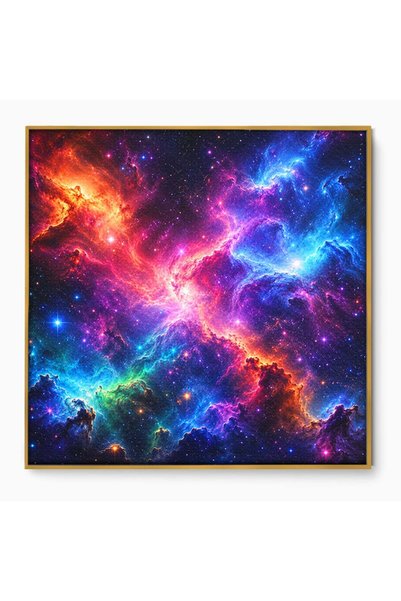 Luxcanva Tablou Canvas Nebuloasa Cosmica 70x70 cm cu Rama Auriu Spatiu Univer...