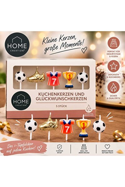 HOME CREATION Set 5 lumânări decorative pentru tort – tematică fotbal