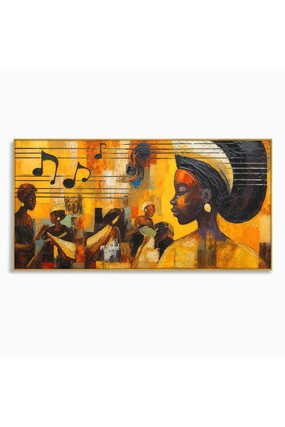 Luxcanva Tablou Canvas Armonie Africana 140x70 cm cu Rama Auriu Muzica Portre...