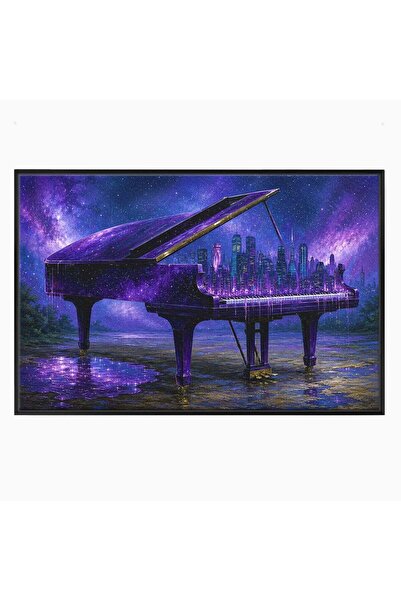 Luxcanva Tablou Canvas Pianul Cosmic 60x40 cm cu Rama Negru Pian Cosmos Oras